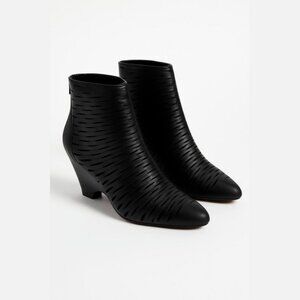 Elena Iachi Black Leather Woven Ankle Boots Size 39 US 9